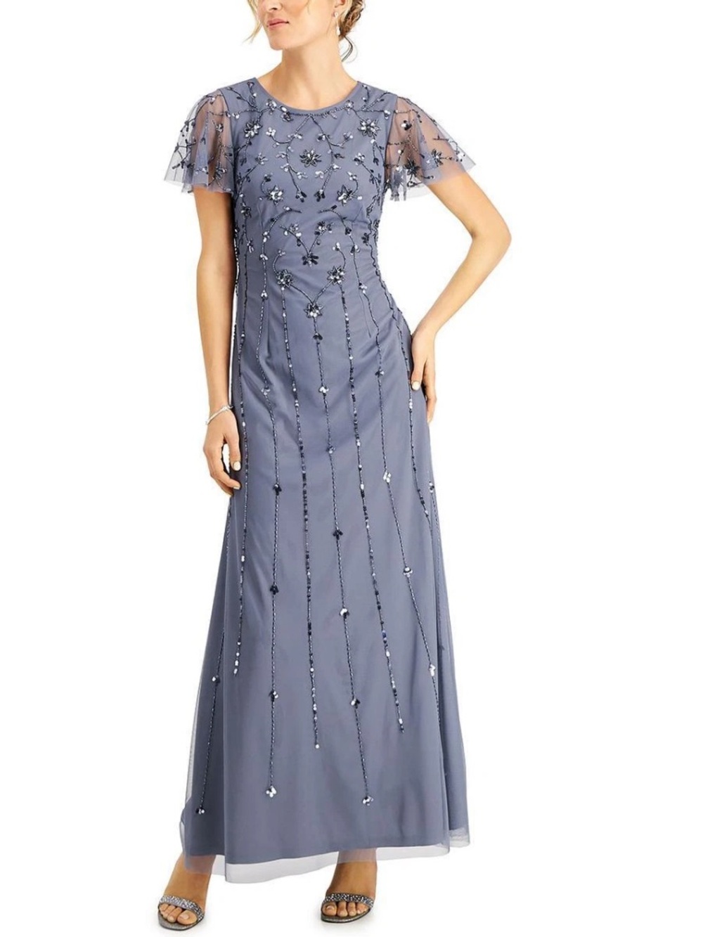 Papell Studio by Adrianna Papell Womens Blue Evening Dress Gown